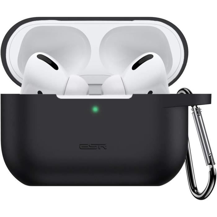Étui de Protection pour Airpods Pro, Coque en Silicone Absorbant avec Porte-clés pour AirPods Pro 2019, LED Visible, Charge sans Fil