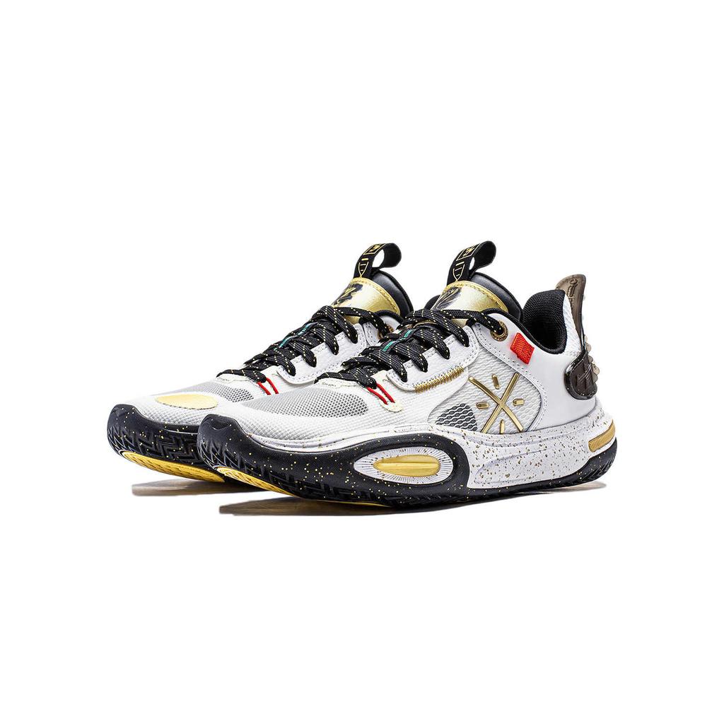 Li Ning Kids All City 11 Non-Slip Shock Absorbing Wear-Resistant Rebound Low-Top Basketball Shoes Men Basketball Shoes White Gold YKBU138-13