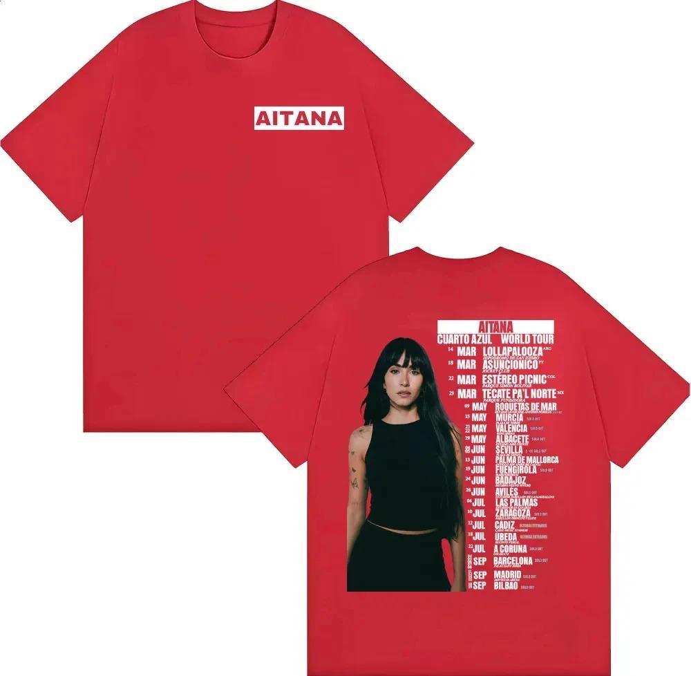 Aitana Cuarto Azul World Tour Double Sided T-Shirt Pop Singer Merch Casual Black Gray Cotton Unisex T-shirts