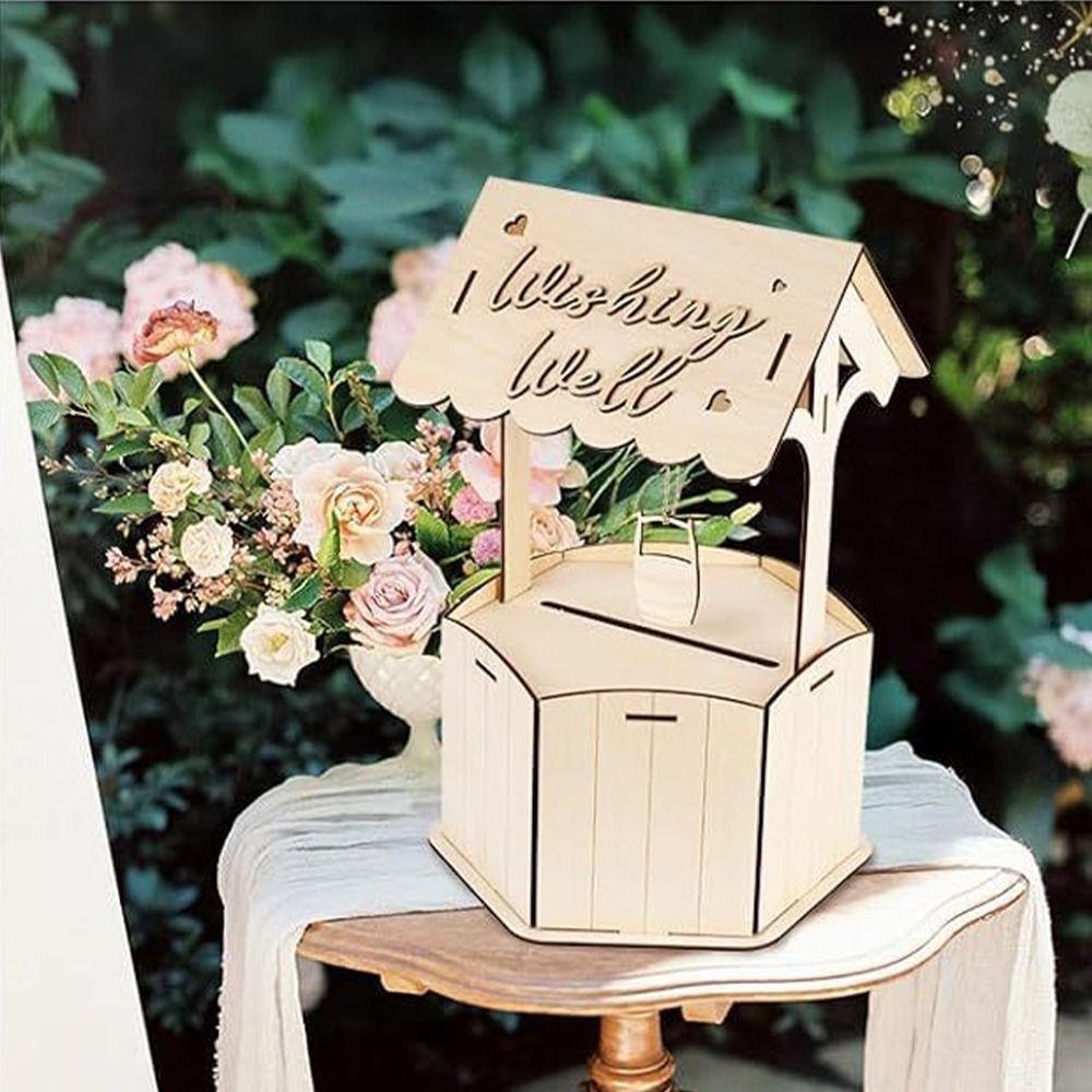 Trähantverk önskningar Bröllopskortlåda Naturlig Mottagningslåda Träpresentkortlåda Födelsedag Babyshower