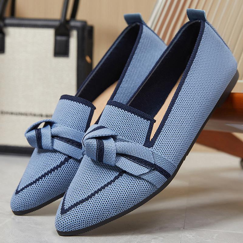 Fashion Women's Knitted Flats Breathable Low Cut Loafer Shoes for Ladys Pointed Toe Ballet Flat Shoes Spring Summer