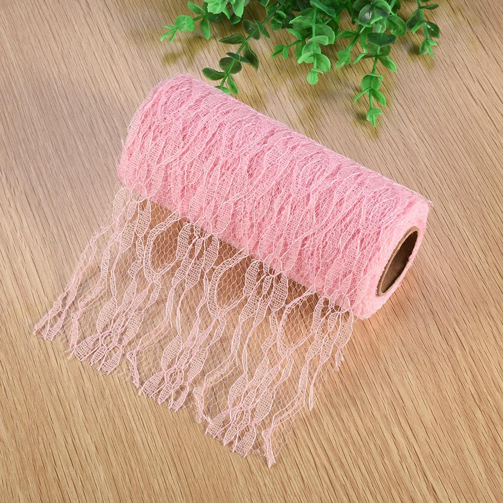 10 Yard Long Wedding Party Decoration Table Runner Chair Sash Floral Lace Tulle Roll (Pink)