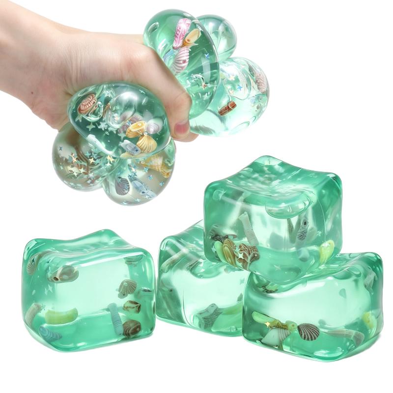 Ocean Ice Cube Squeeze Toy Maltose Fidget Ball With Seashell Stress Relief Sensory Toy Gift
