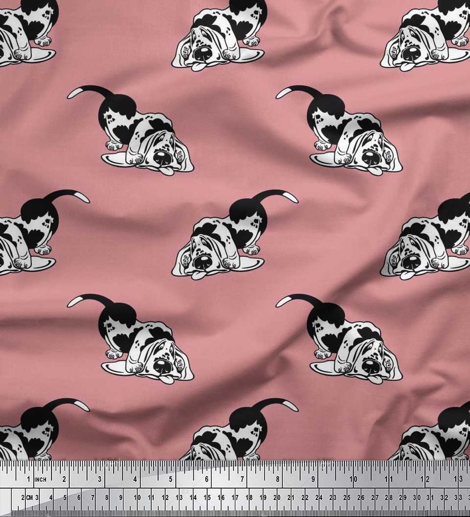 Soimoi Japonská krepová saténová tkanina Basset Hound Potisk šicí tkaniny metr 42 palců