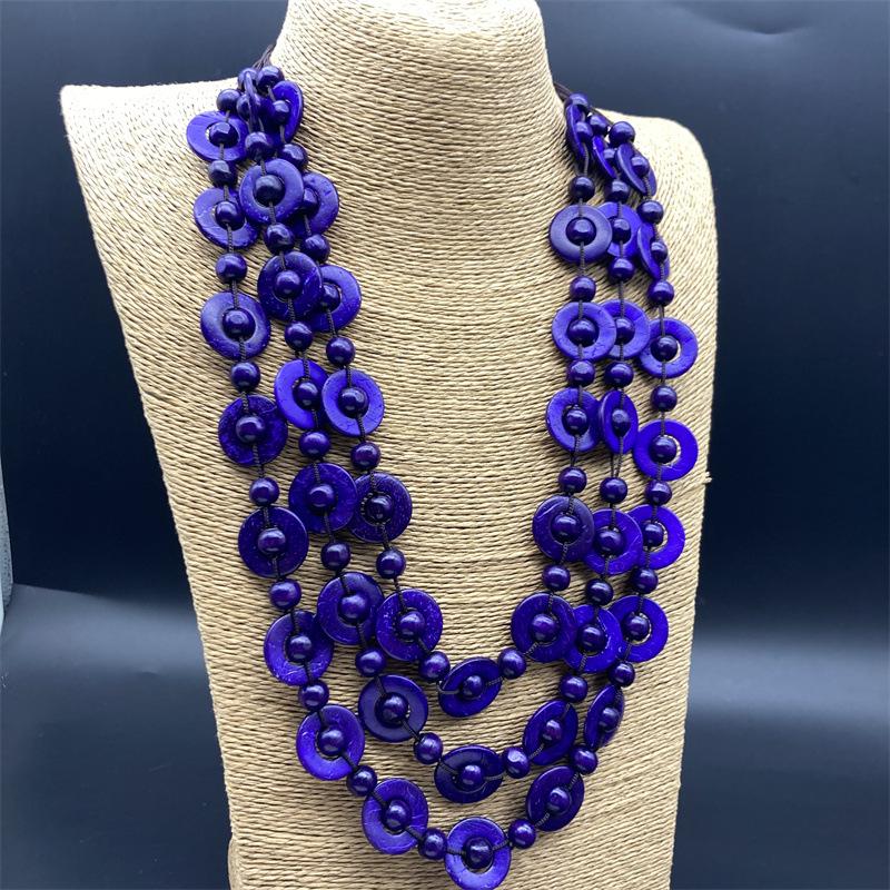 Retro Ethnic Beaded Wood Necklace - In Stock