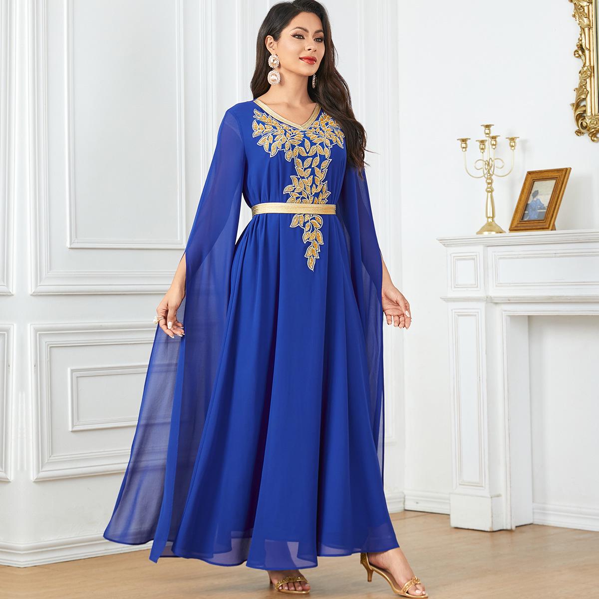 

Женское мусульманское платье макси однотонного цвета, с очень длинными рукавами и пышной юбкой. L