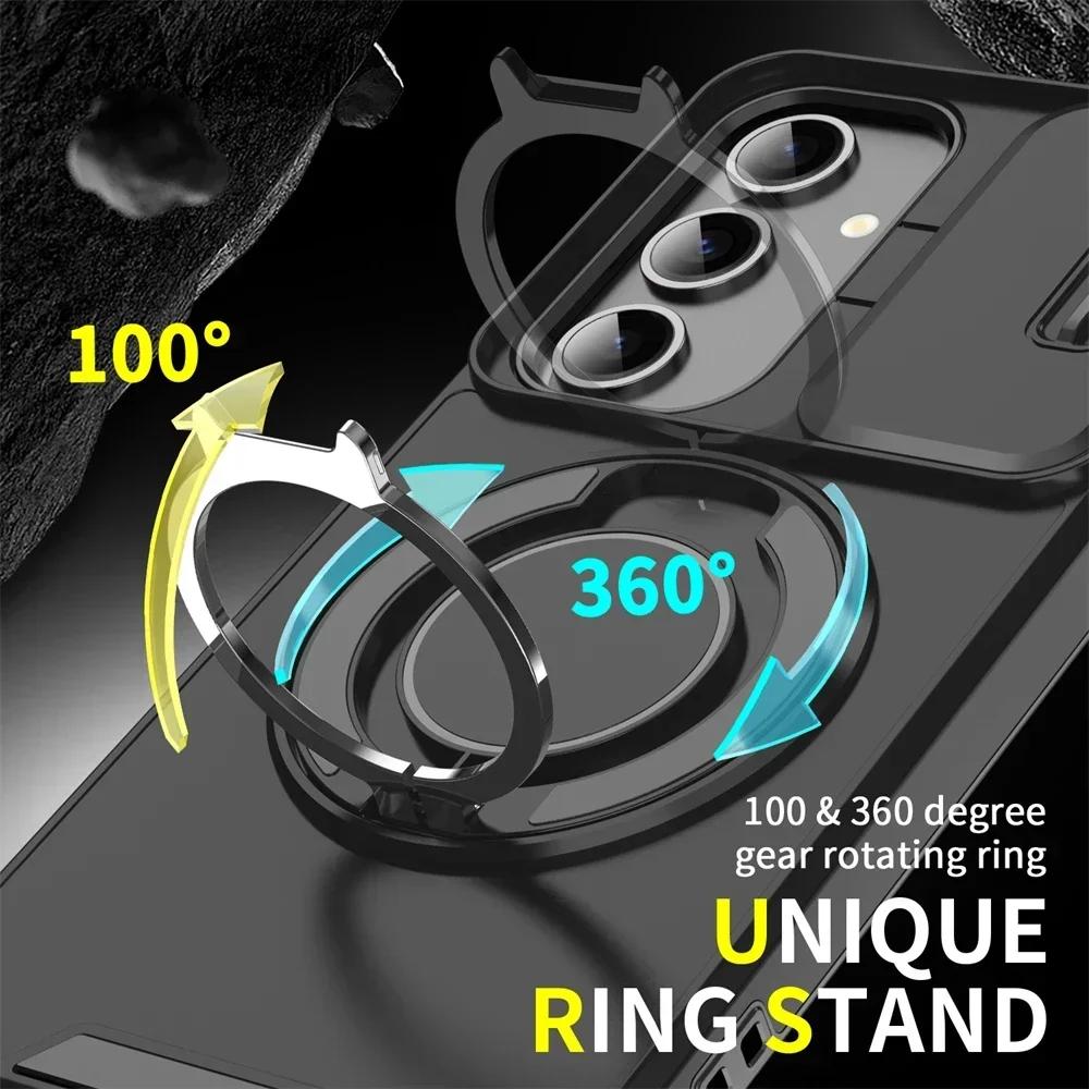 Shockproof Magnetic Phone Case for SamsungA17 A56 A36 A26 A16 A06 S24 S25 Ultra Plus Slide Camera Lens Ring Stand Protect Case