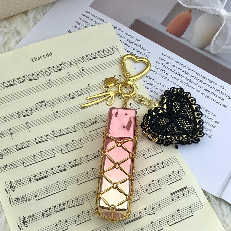 Ins Same Metal Rust Steel Mesh Pocket Lace Diy Bag Pendant Ins Explosive Silver Keychain
