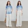 Chuyu Women's Loose Gradient Sheer Short Sleeve Shirt