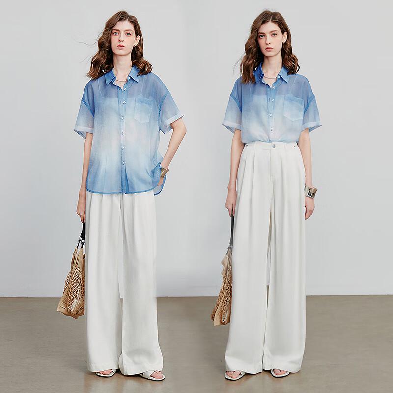 Chuyu Women's Loose Gradient Sheer Short Sleeve Shirt