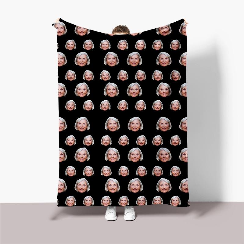 Personalisierte Flanelldecke mit schwarzem Hintergrund, Foto von einem Gesicht, Geburtstags-Erinnerungsdecke