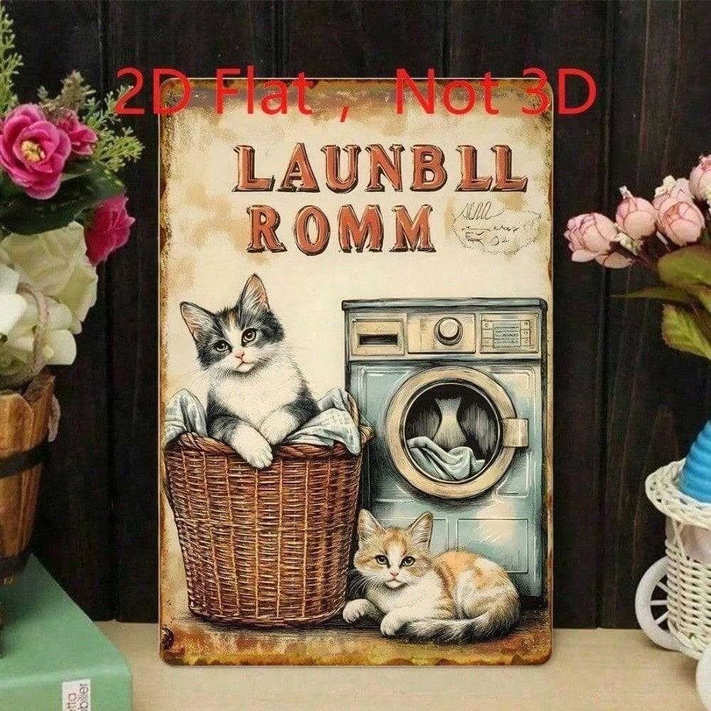 Vintage Funny Cat Laundry Sign 20x30 Cm Aluminum Retro Wall Decor Gift for Cat Lovers