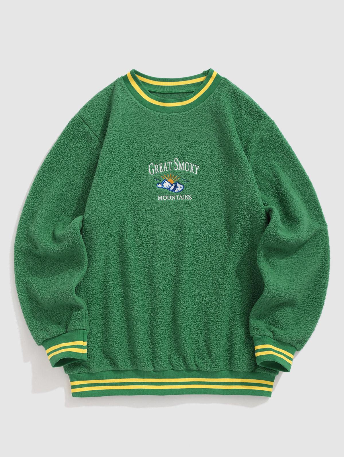 

Мужская толстовка ZAFUL GREAT SMOKY MOUNTAINS с вышитым солнцем и круглым вырезом из пушистого флиса с капюшоном XXL зелёный