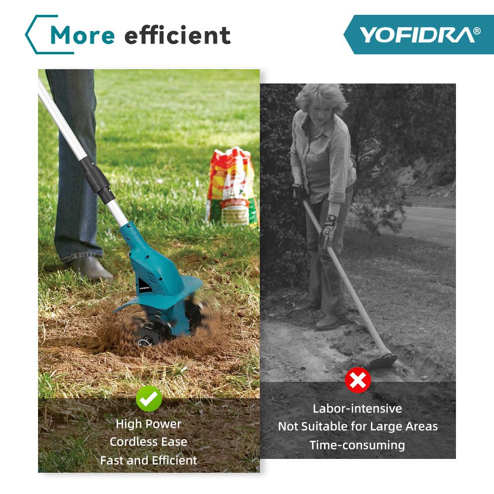 Yofidra 1200W Electric Scarifier Electric Garden Tiller Garden Cultivator Rototiller Lawn Mower Tool For Makita 21V Battery Pin