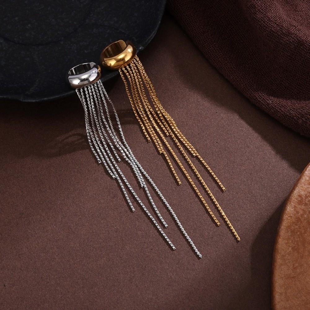 Long Chain Tassel Ear Cuff Stainless Steel No Piercing Ear Wrap Elegant Ear Clip Charms Jewelry