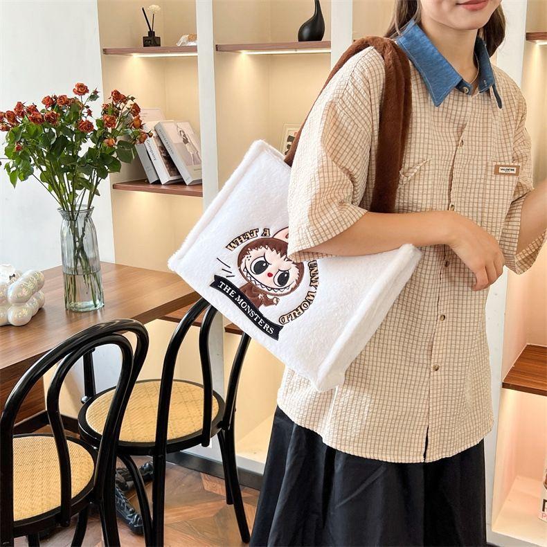 Labubu plush tote bag large capacity cute single crossbody commuter bag girls gift bag