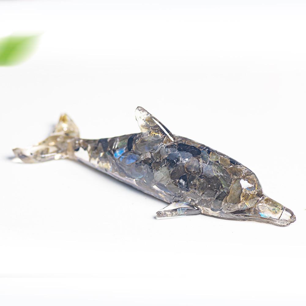 Water Crystal Dolphin Resin Decor With Semiprecious Stones For Home And Gift Use
