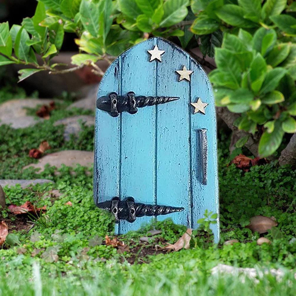 Miniature Fairy Garden Door Wooden Mini Garden Door Elf Door Figurines Wooden Sculpture Trees Garden Decoration Fairy Door