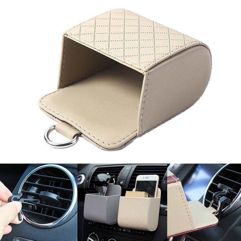 Car Phone Holder Mount Air Vent Hanging Storage Box Car Mobile Phone Bag Pu Leather Glasses Organizer Bag Support In Home