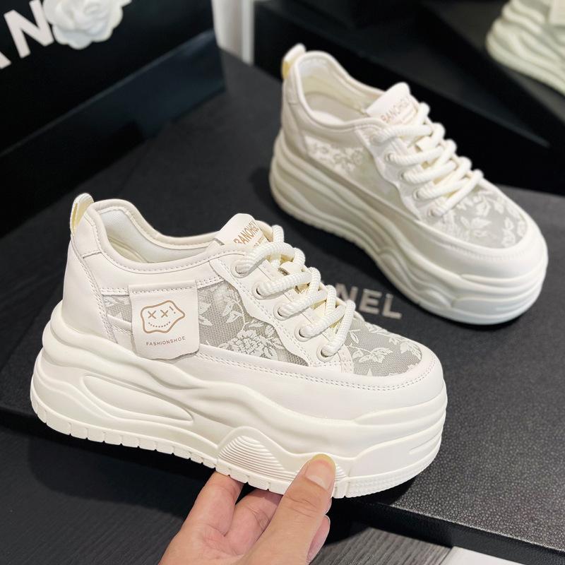 Leather little white shoes women's new single-mesh breathable thick-soled heightening sports and leisure shoes versatile muffin board shoes