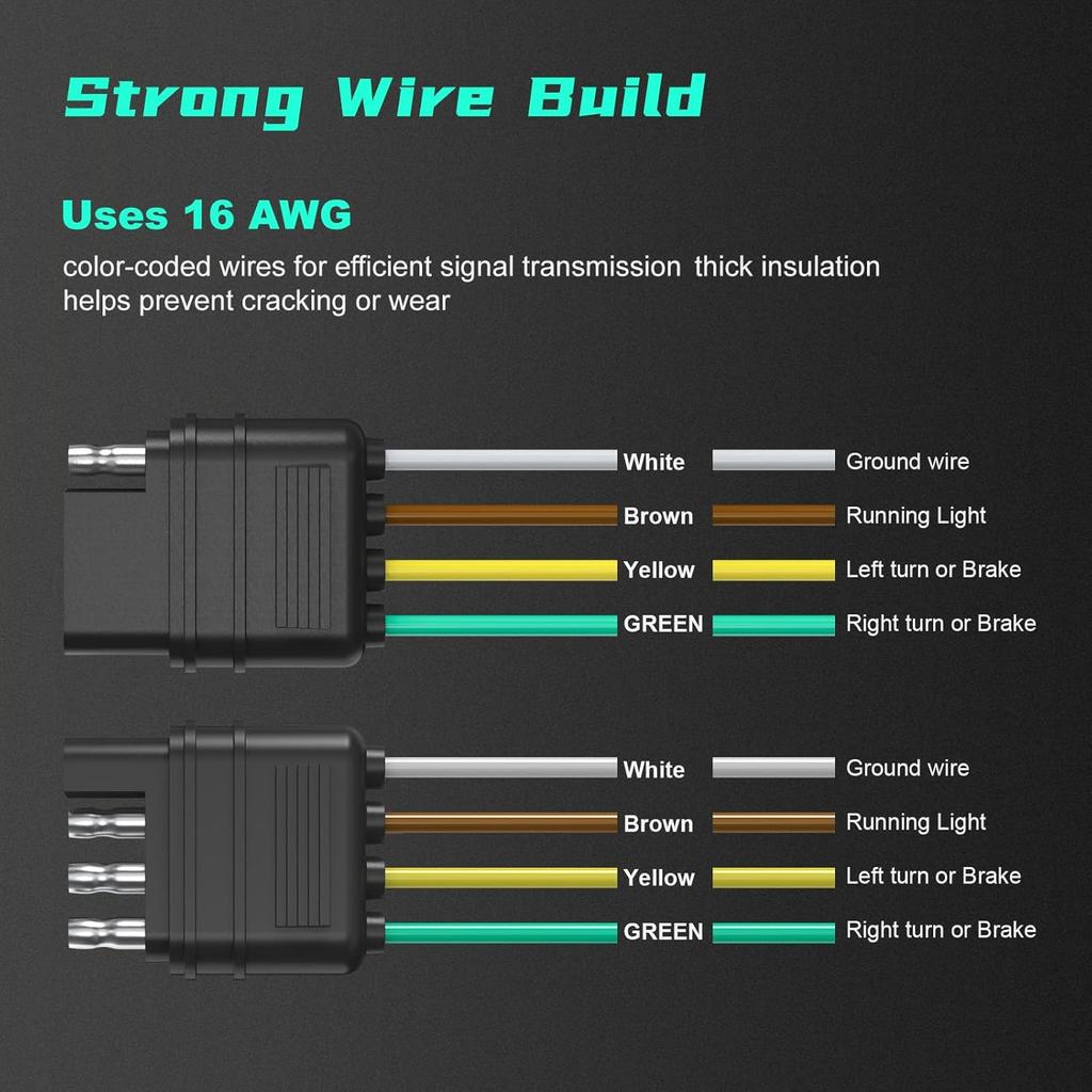4 Pin Trailer Connector Harness Extension 80 Inch, 16AWG 4 Way Trailer Plug Flat Wire Extender, Male To Female Trailer Light Connector For Hitch,