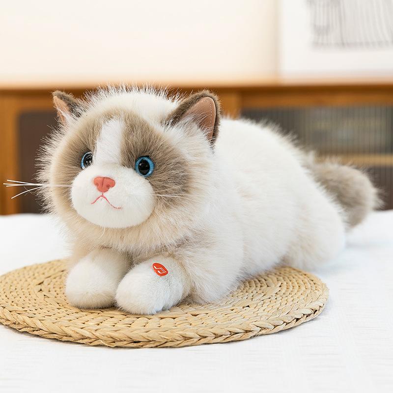 Simulation Ragdoll Cat Doll Will Make a Sound Cat Doll Pet Kitten Plush Toy Accompany Soothing Children Throw Pillow