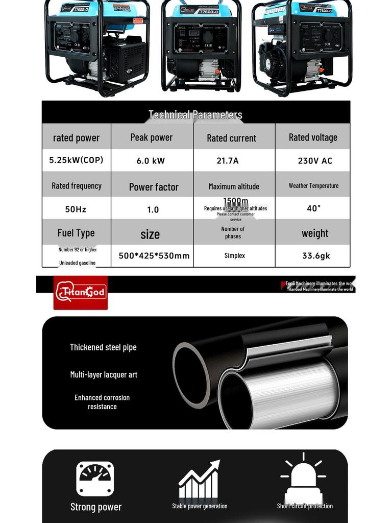 TitanGod Tuoqing High-Power Multi-Purpose Open Frame Gasoline/Diesel Inverter Generator