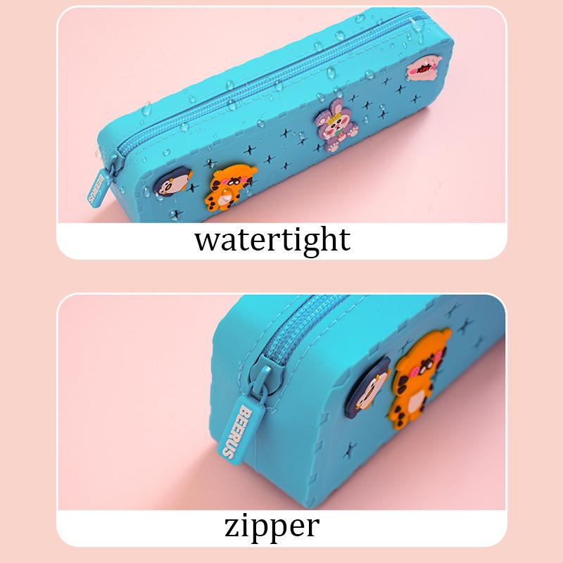 Silicone Zip-Up Pencil Case, Stationery Organiser,Diy Cartoon Pencil Case,Suitable For Primary And Secondary School Pupils