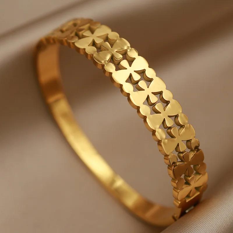FYSARA New Trend Cross Flower Style Stainless Steel Bracelet for Women Birthday Lucky Present Friendship Titanium Steel Zircon
