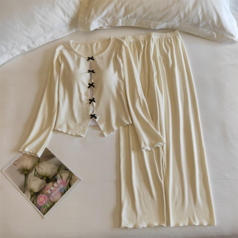 

Женская весенне-осенняя хлопковая пижама с нагрудными вкладышами - Милый дизайн с бантом, Легкая, Идеально подходит для домашней носки XL