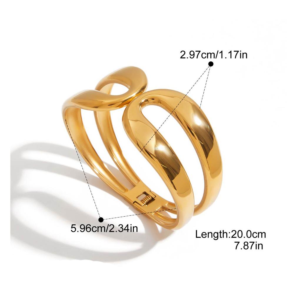 Yori Geometric Hollow Double Layer Hollow Spring Open Bracelet Bangle Waterproof 18K Gold Plated Texture Jewelry New