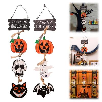 3 Stück Halloween Dekorationen Niedliches Holzschild Türhänger Einzigartige Kürbis & Ornament Festliche Hängedekoration Herbstdekorationen Für Tür