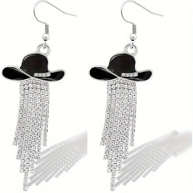 

Trendy Western Country Cowboy Hat Tassel Earrings for Women Bohemian Vintage Statement Jewelry Gifts чёрный