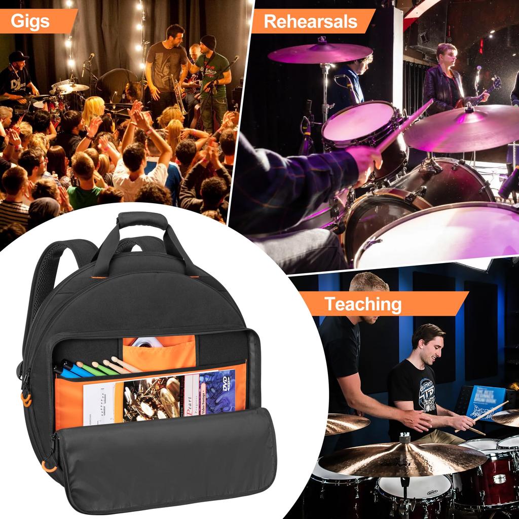 Damero Cymbal Bag Backpack, Fits Up To 22-inch Cymbals, Double-Layer Cymbal Case with 6mm Padded Dividers and Stick Storage Pocket