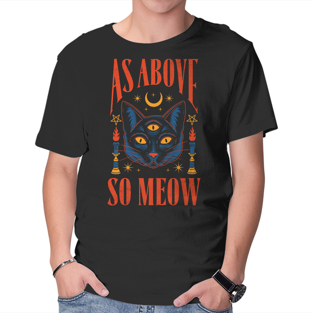 Unisex Crew Neck T-Shirt As Above So Meow Graphic Short Sleeve Casual Tee XXXL