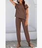 2026 Sommer Damen Zweiteiliges Gestreiftes Jogging-Set: Kurzarm-Oberteil & Lange Hose