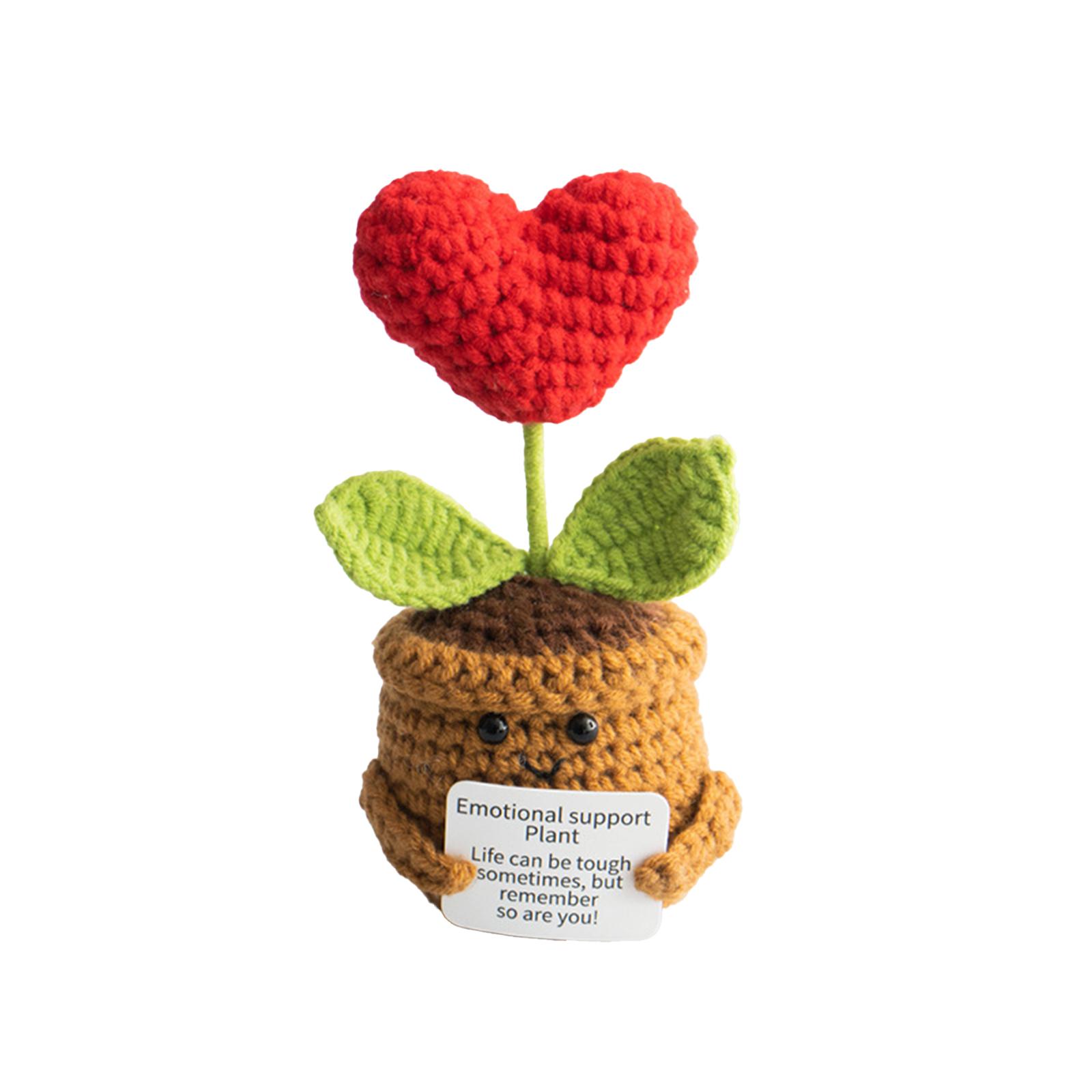 Positive Energy Knitted Flower Plant Potted Finished Yarn Simulation Flower Desktop Ornament Handheld Card Doll One Size
