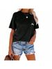 Women's Letter Print Crew Neck T-Shirt Short Sleeve Loose Basic Tee with Pocket