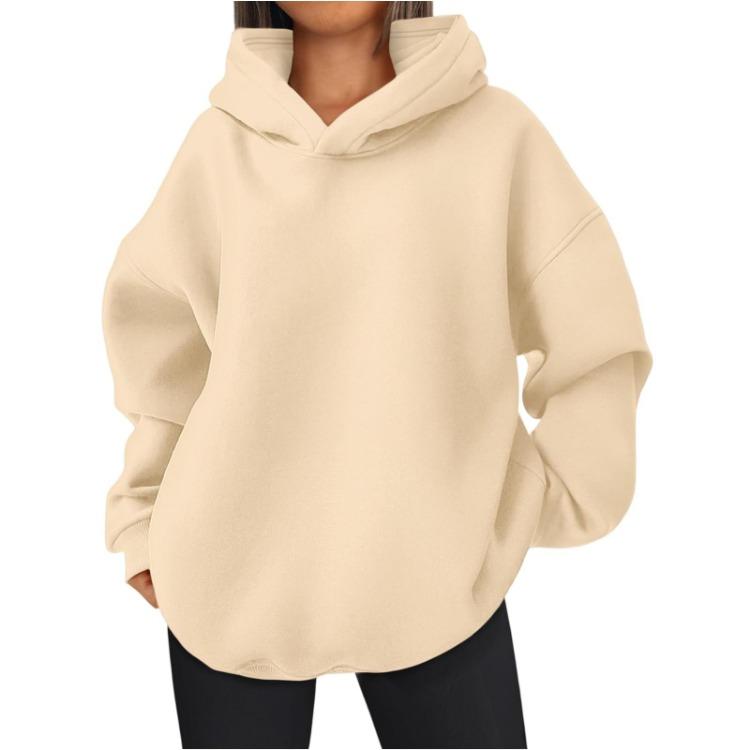 Women's Hoodies & Sweatshirts - Fashionable Women Solid Color Hooded Sweatshirt Long Sleeve Pullover