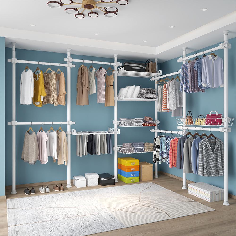 Telescopic Floor-Standing Clothes Rack Pole, 38mm Diameter, No-Drill, with Track for Home Use, Drying, Bedroom, Balcony, and Curtain Hanging