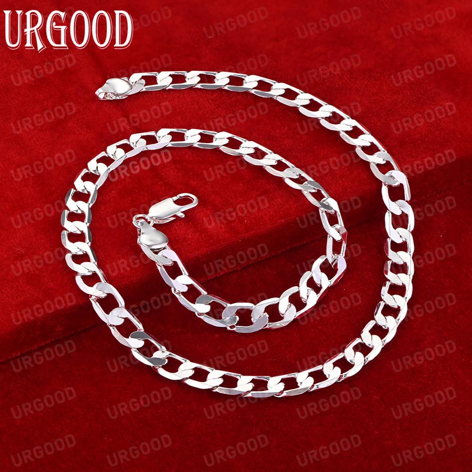 Stříbrný náhrdelník 925, 8 mm, boční řetízek, 16-30 palců, módní svatební šperky