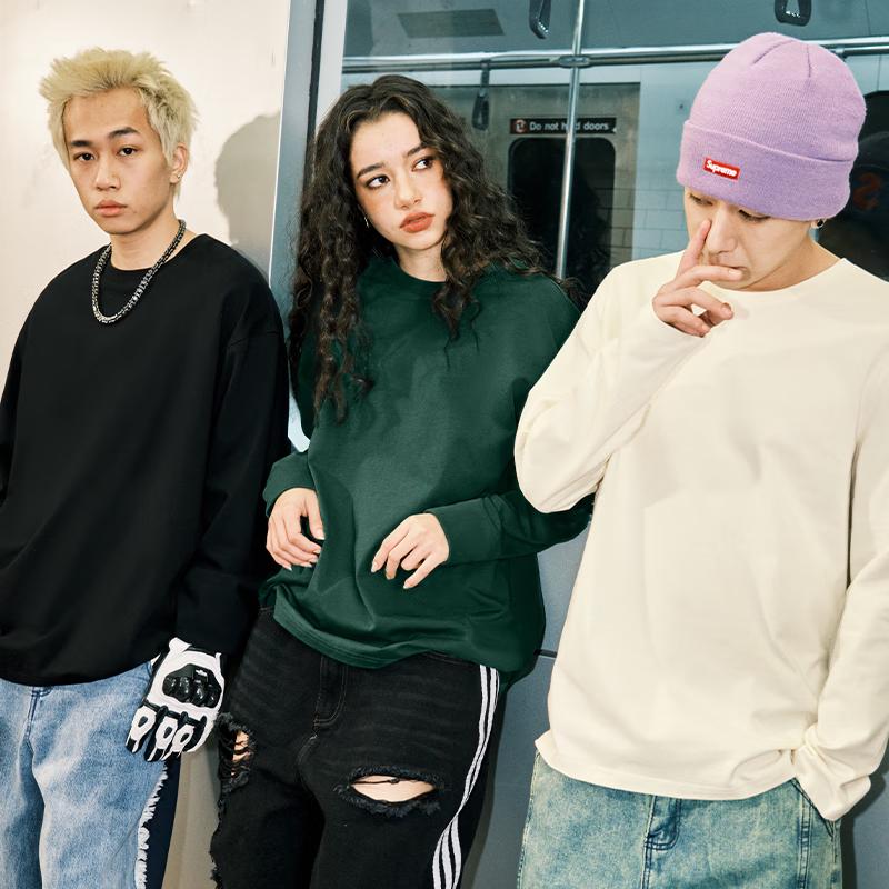 GENIOLAMODE Men's Loose Fit Round Neck Long Sleeve T-Shirt