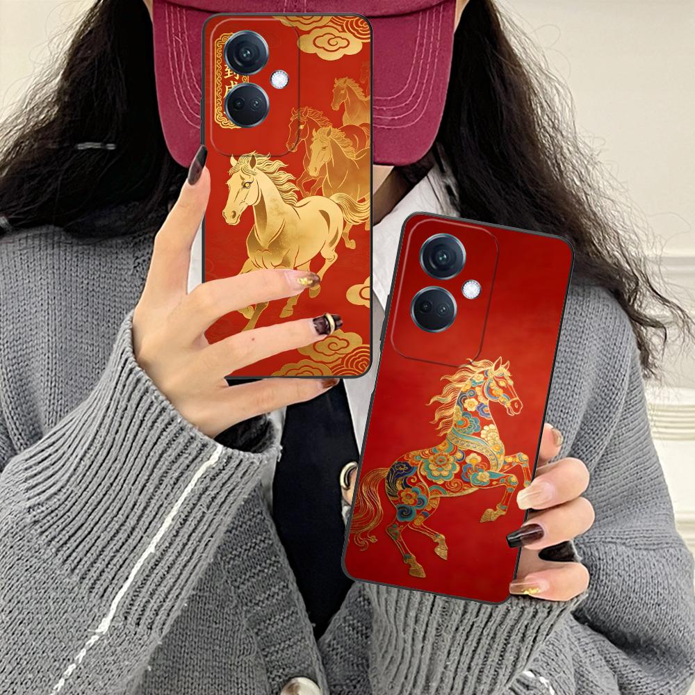 Golden Horse Year Mobile Phone Case for OPPO Reno 14 13 12 11 10 9 8 7 6 5 F T Pro 5G Colorful Printing Cover Cover Cellphones