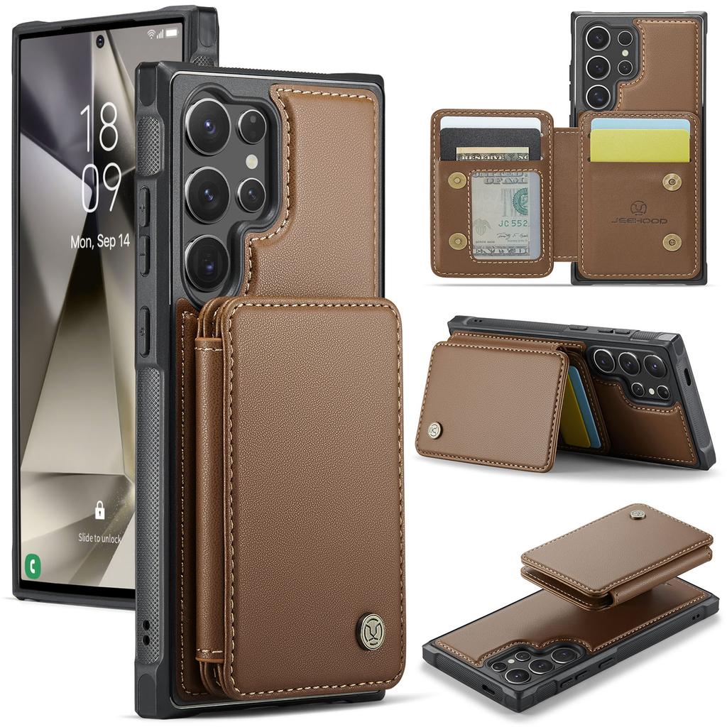 JEEHOOD J05 For Samsung Galaxy S24 Ultra Case Leather Mobile Cover with Detachable Magnetic Card Bag