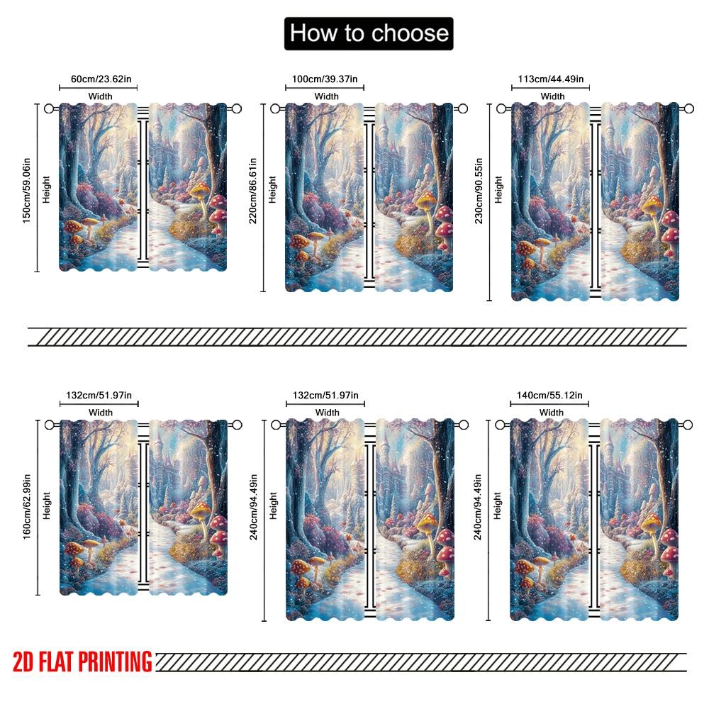2 Stück, 2D-Flachdruck Kreative Vorhänge Verzauberte Winterlandschaft Vielseitig Langlebig Polyester (ohne Stange) Dekorationen für Zuhause