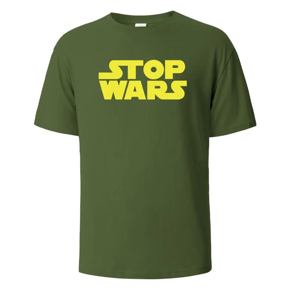 Stop Wars Printing‘s T-shirt Street Casual Breathable Tees 100% Cotton Funny Tops Street Oversized T-Shirts For Women
