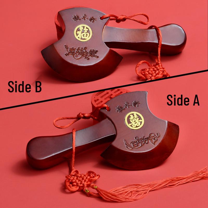 Red Peach Wood Axe Pendant: Wedding, Fortune, and Housewarming Blessings