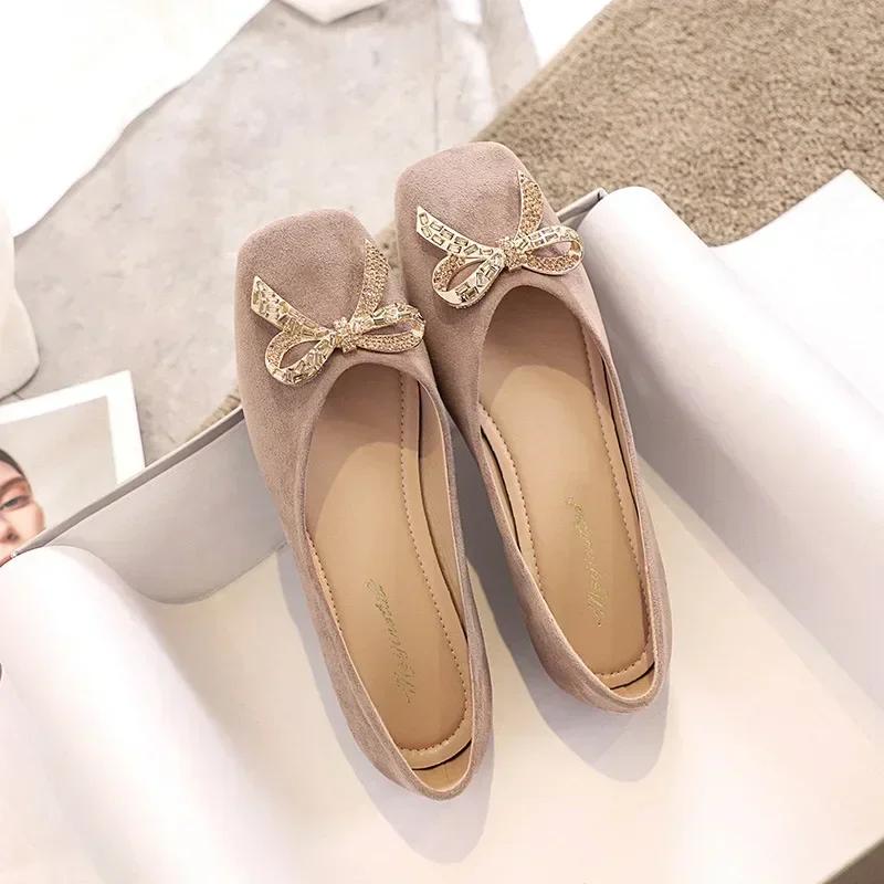 Fashion Women Flat Elegant Bling Crystal Bow Fashion Women Flat Ballet Shoes Tie Square Toe Flats Shoes Lady Flat Footware 2025
