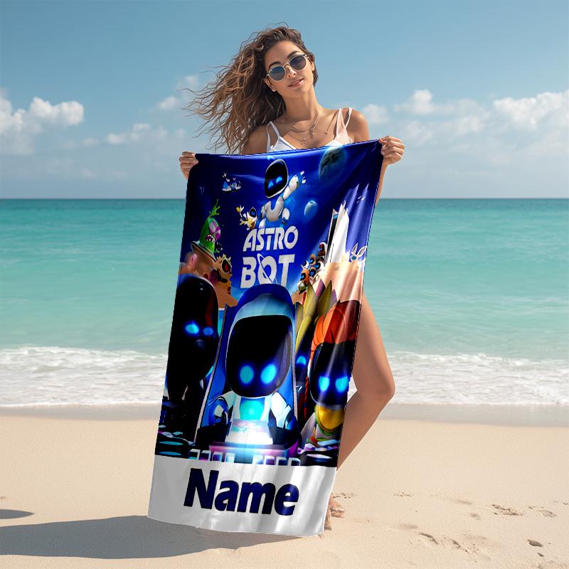 Personalized customized proof beach towel with Astro Bot  pattern - soft, absorbent, quick-drying, perfect swimming, camping&bathing