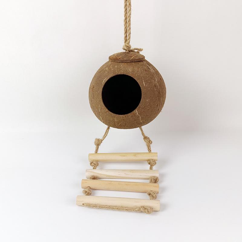 Coconut Shell Hanging Bird Nest for Parrots, Finch, Budgie, and Pearl Breeding.